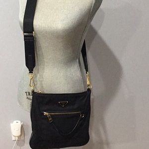 Prada nylon messenger bag leather trim Authentic